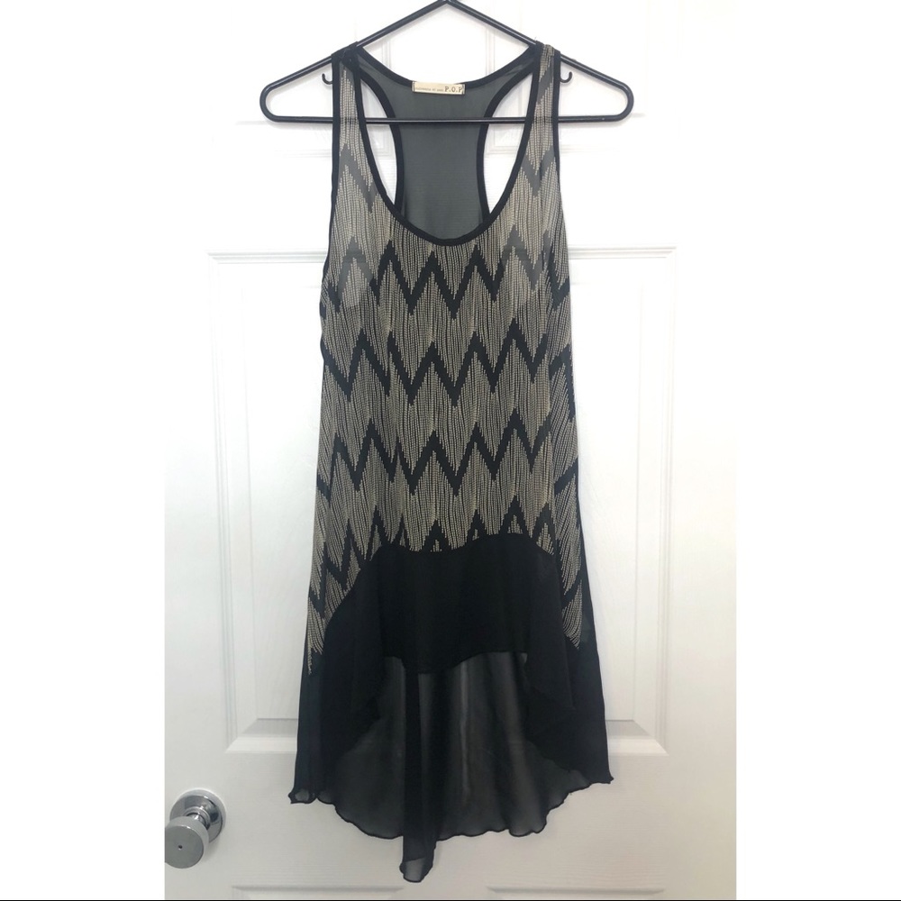 FLOWY BLACK AND CREAM ABSTRACT TOP